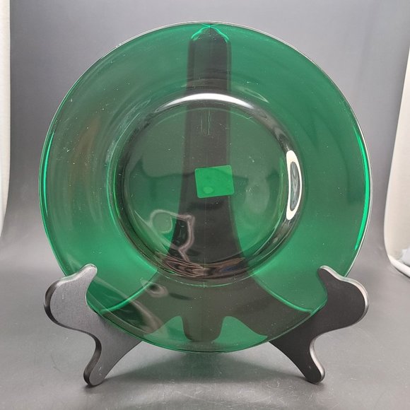 Green Glass Dinner Plate Platter Round 10.75" Holiday Vintage Gottshalks Dh849 - Picture 1 of 7